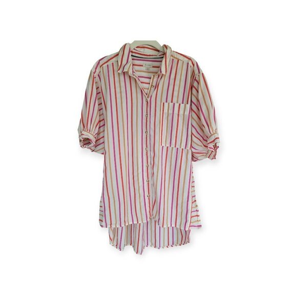 Anthropologie Pilcro red white pink oversized striped buttondown shirt size S - Picture 5 of 13